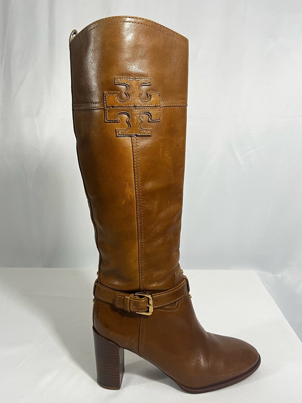 Tory Burch Blaire High Heel Round Toe Riding Boots 9.5 Brown Leather 4158